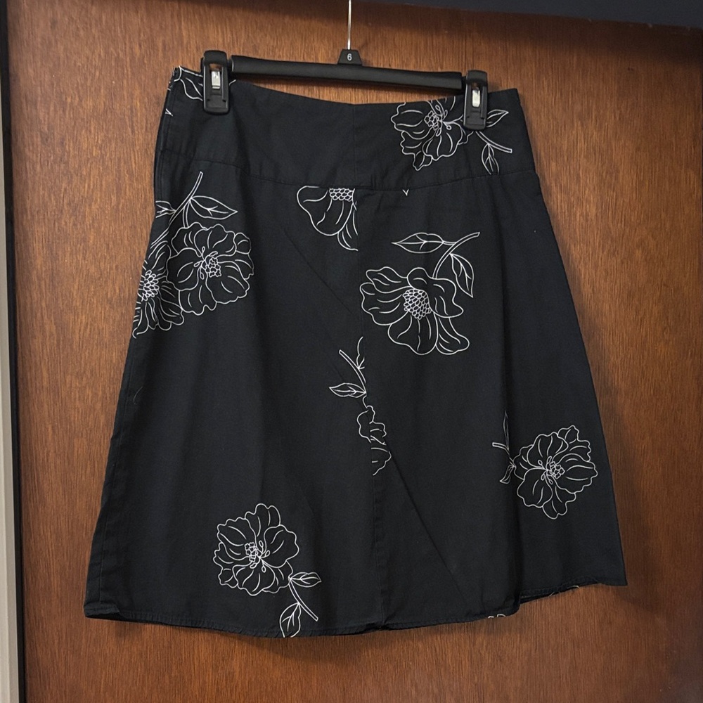 Tracy Evans Black A-Line Skirt with White Floral Outline